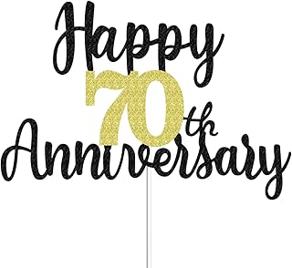 Happy 70th Anniversary Cake Toppers Glitter, Cheers To 70 Years Old Party Decorations 70 Anniversary Cake Decor, Seventy Theme Cake Decorations For Wedding Birthday Company Anniversary(Black Gold)