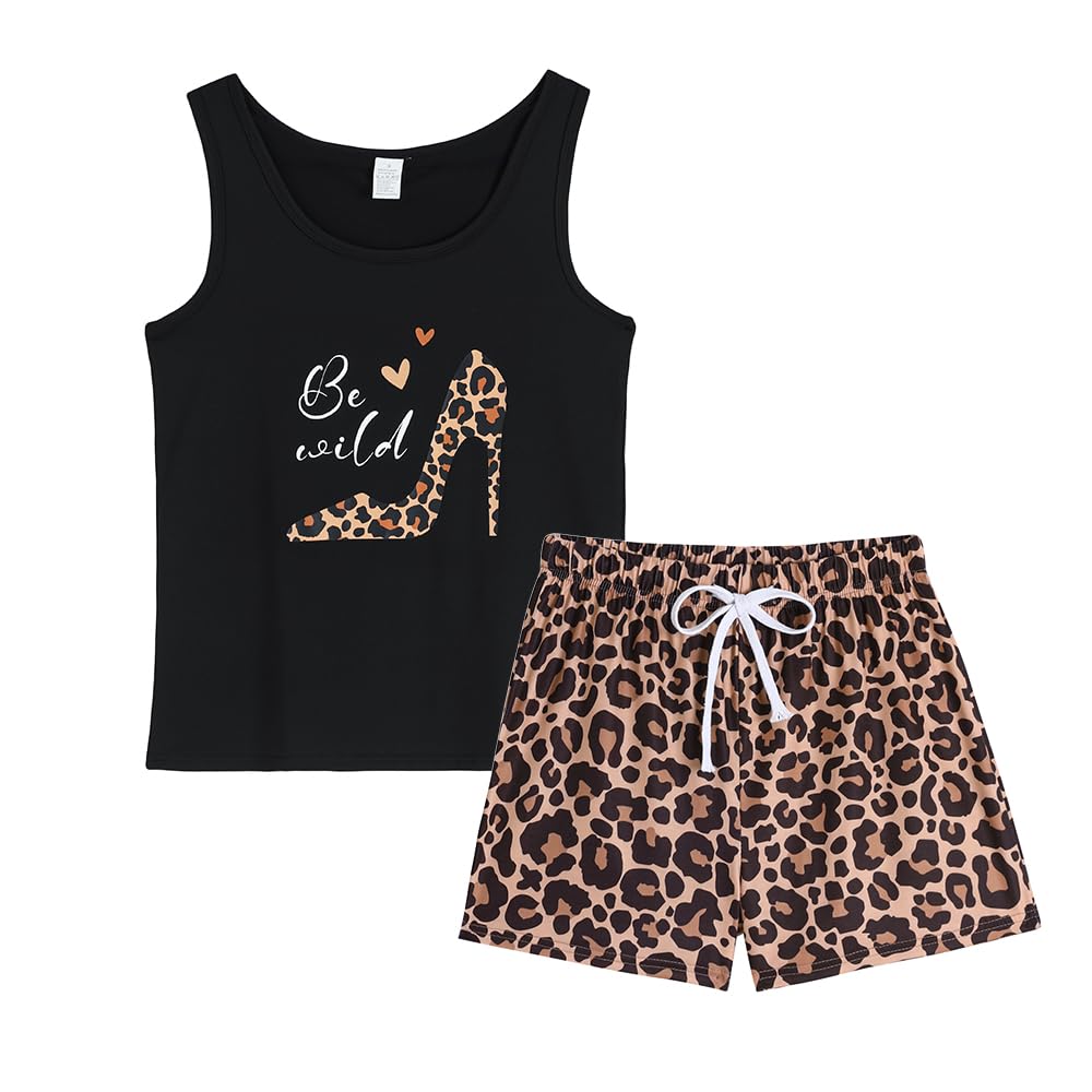 VENTELAN Women Pajamas Cute Tank and Shorts Set Soft PJS Sleepwear Loungewear Leopard XX-Large