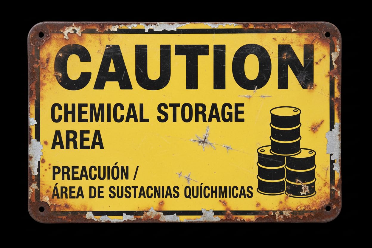 Wall Decor Bilingual Osha Caution -chemical Storage Area - Multilingual Safety Sign Metal Sign 8 X 12 Inches Clear Signage For S, Fences Vintage Signs Aluminum Plates Printed