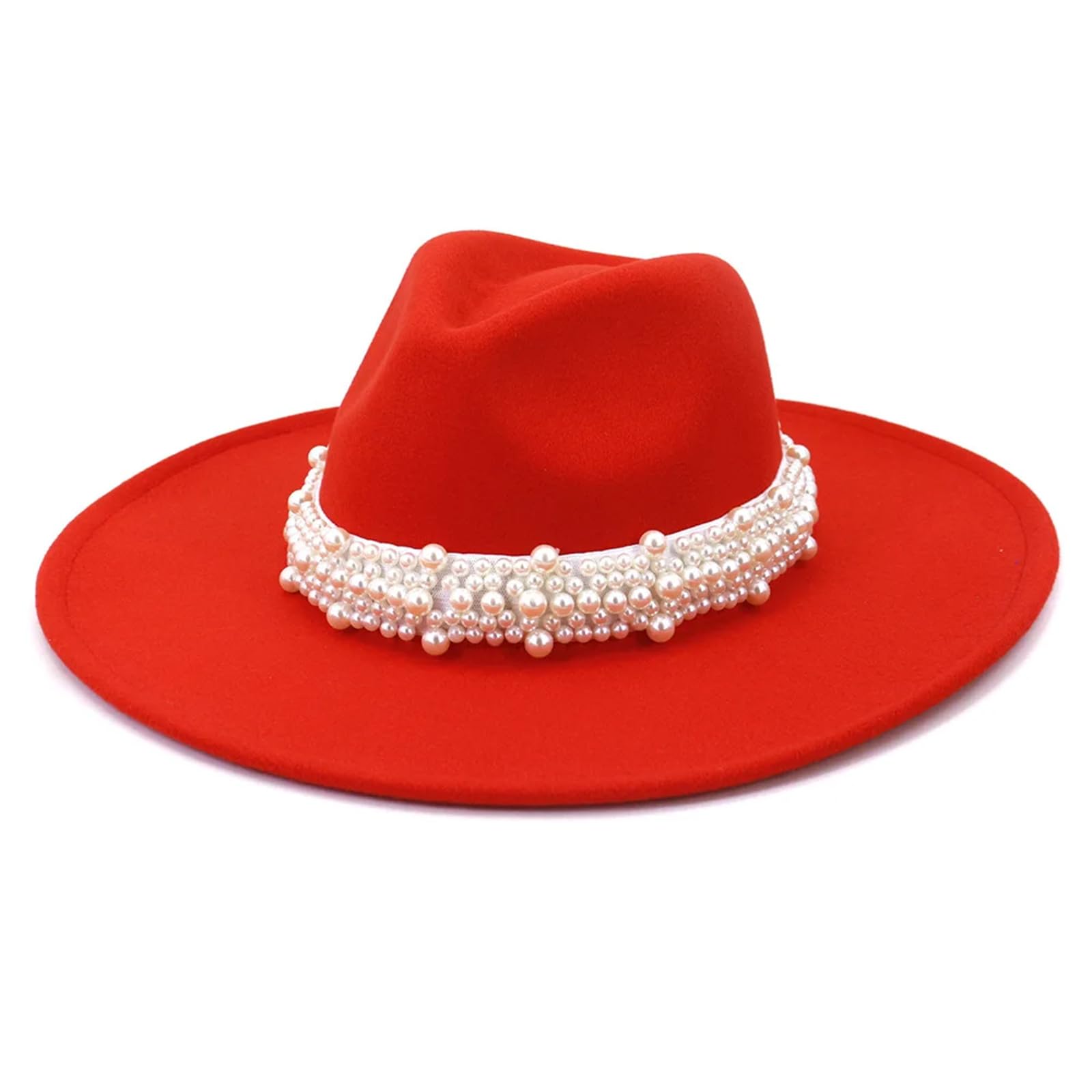 Cappelli eleganti da donna con perle da 9,5 cm a tesa grande pesca cuore top jazz fedora cappello festa matrimonio chiesa cap