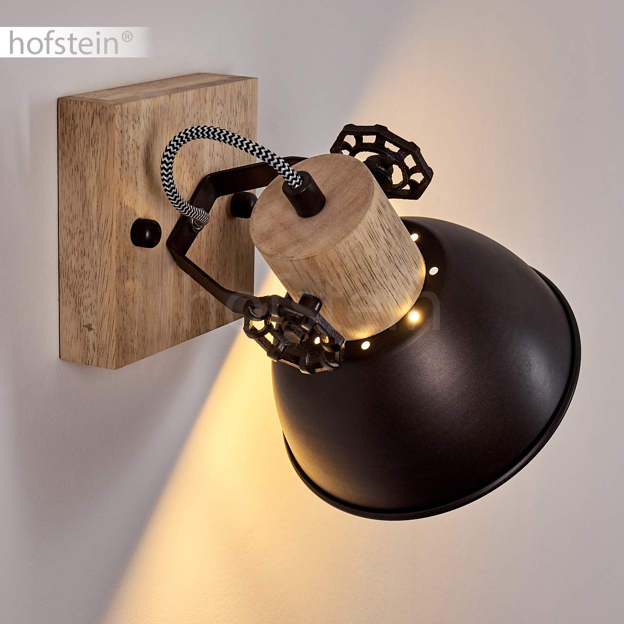 Lampada da parete Orny, lampada da parete regolabile in metallo/legno in antracite/bianco/marrone, 1 attacco E27, spot da parete in design retro/vintage, senza lampadina/e