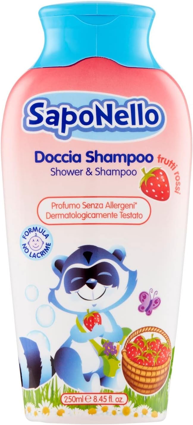 12 gel doccia Paglieri SapoNello e shampoo con frutti rossi, formula senza lacrime, pelle idratata 250 ml + portachiavi Beni Culinari gratuito