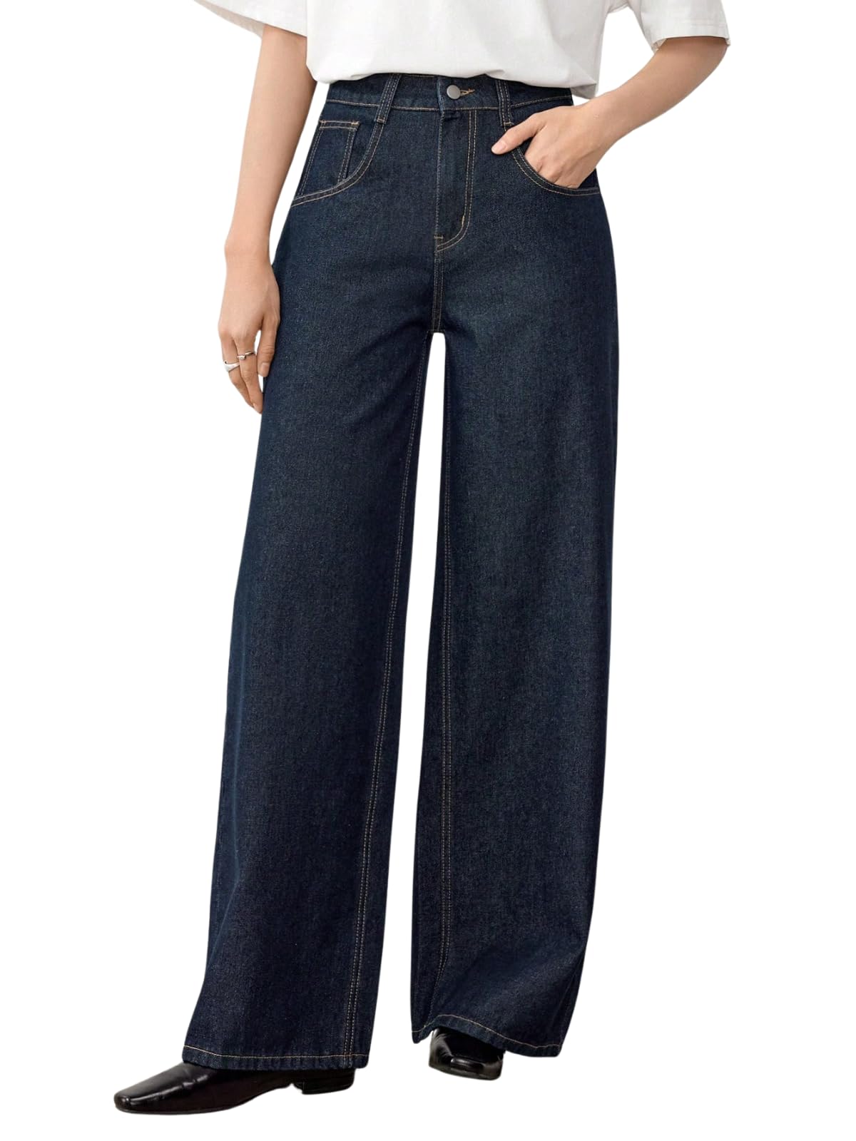 greciilooks Denim Jeans for Women High Rise Waist | Relaxed Baggy Jeans for Woman Bootcut Wide Leg | Casual Loose Fit Denim Jean with Secure Zip & Button Closure | Stylish Everyday Wear Pant-picture-25