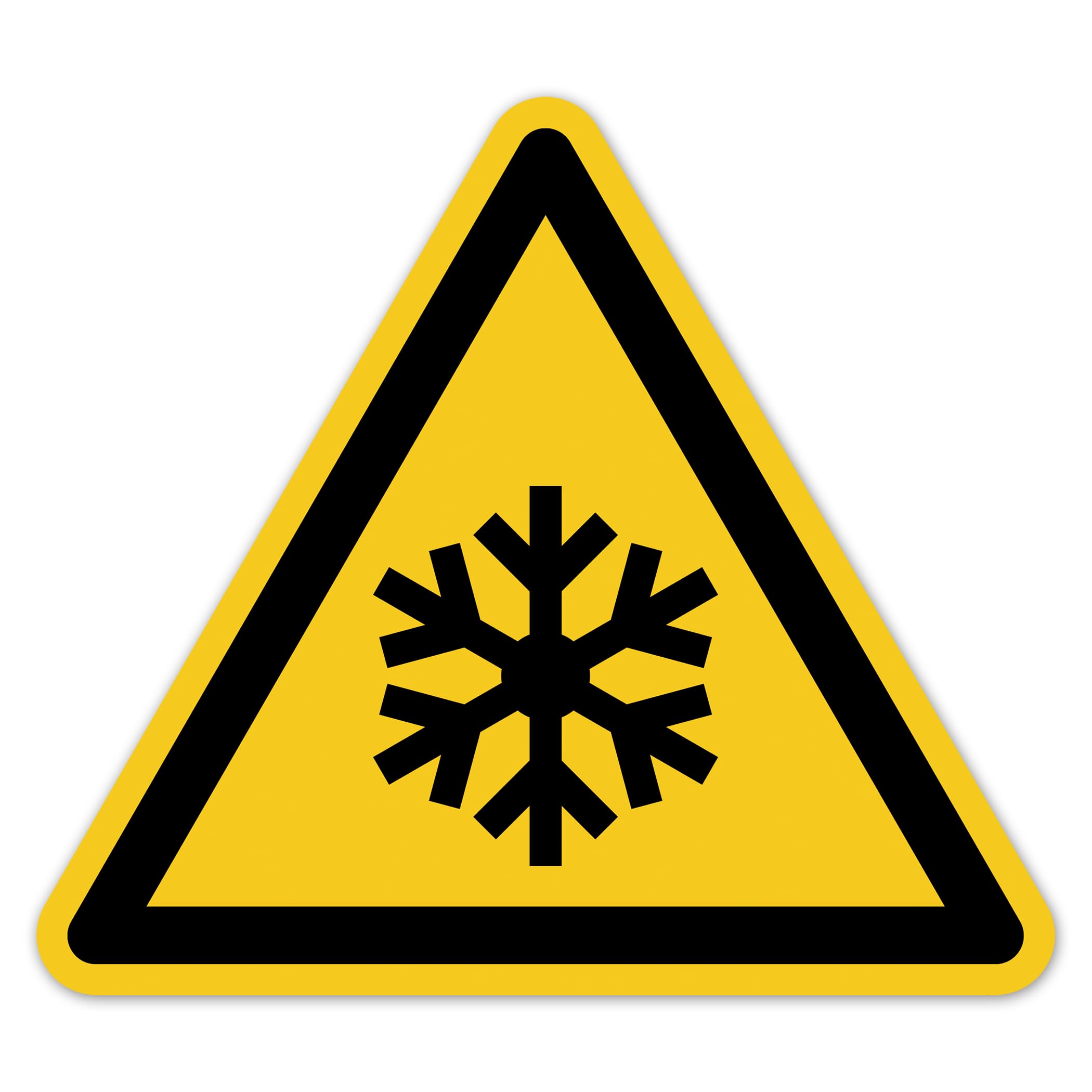 Señal de advertencia de baja temperatura, pegatinas según DIN EN ISO 7010 ASR A1.3 W010 – símbolo de advertencia de frío autoadhesivo para congelador, frigorífico, industria, laboratorio