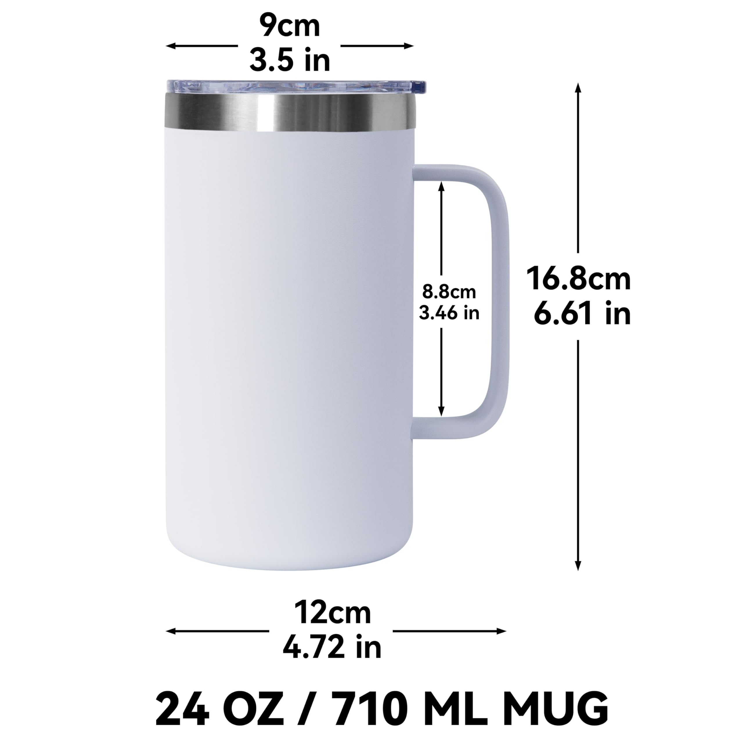 DOMICARE Taza de café de acero inoxidable de 24 onzas con asa y tapa, taza de viaje con asa, vaso de café al vacío de doble pared, taza aislada reutilizable, color blanco, paquete de 8