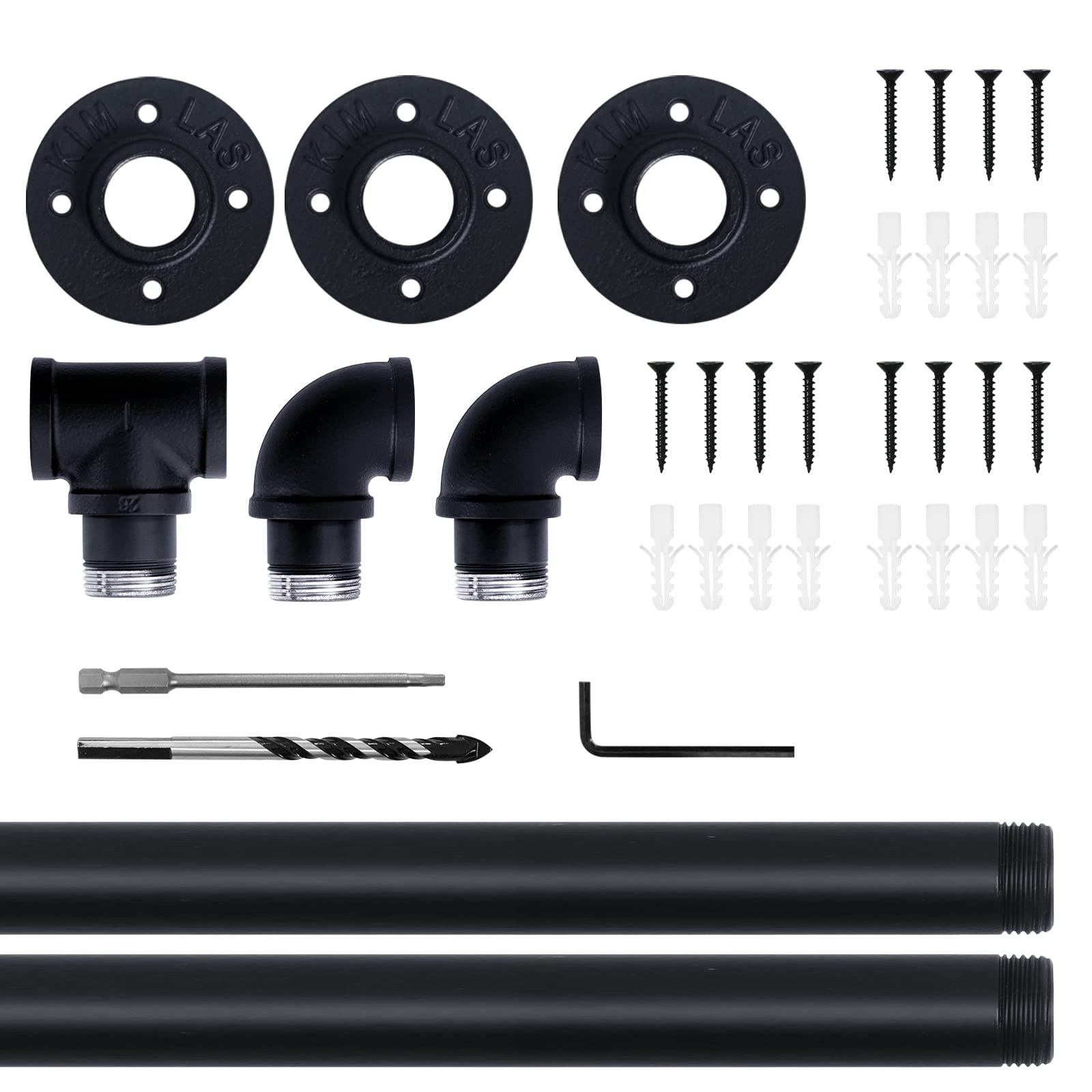 HouseAid 8FT Industrial Pipe Wall Handrail, Farmhouse Stairway Railing with 1-1/4 Inch Diameter Pipe, Vintage Style Stairs Handrail, Wall Mounted, Matte Black