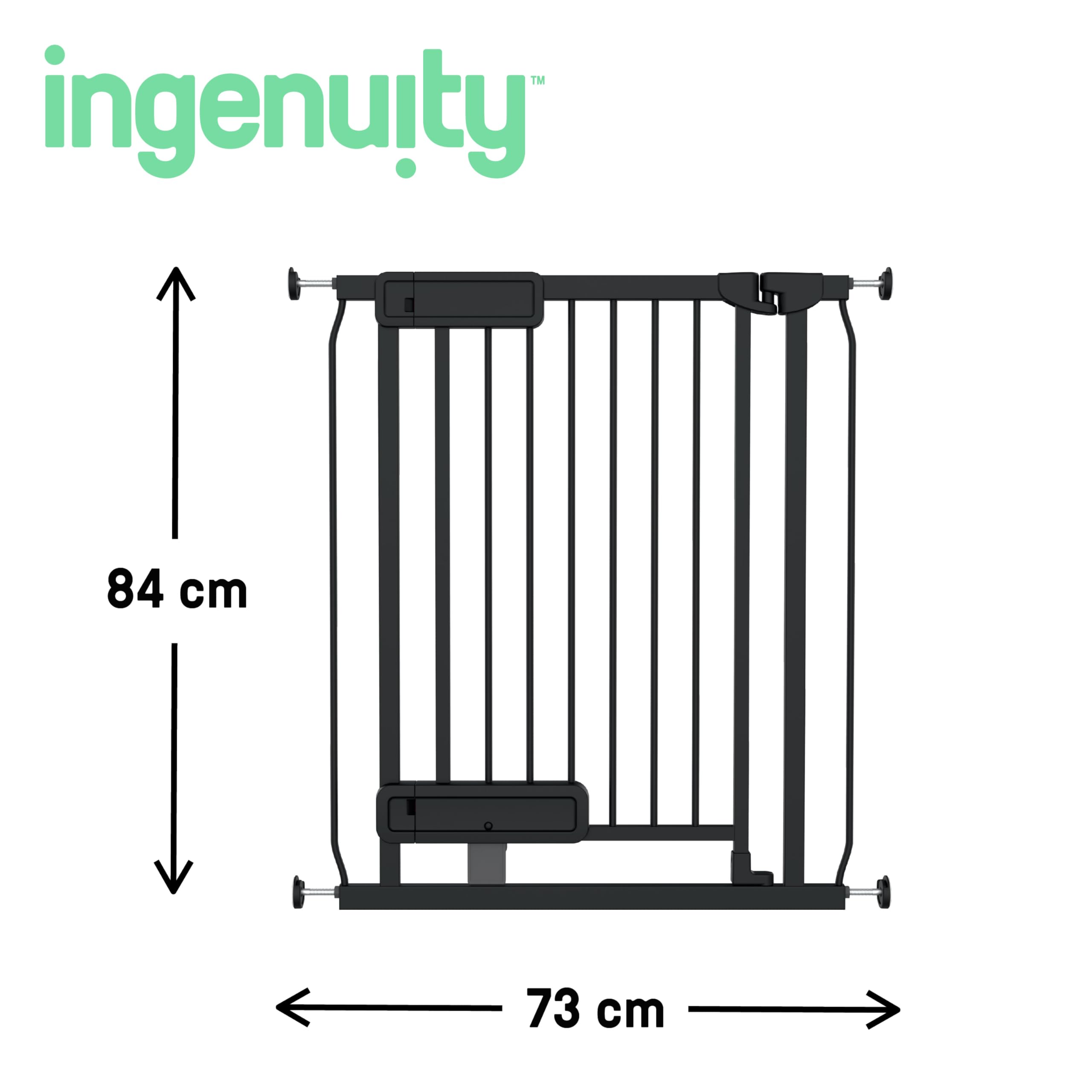 Ingenuity Hands-Free Barrera Seguridad Niños, Funcionamiento A Pedal/Apertura Con Una Mano, 73-80cm Ancho, Fijación Por Presión/Hardware, Extensión Disponible, Barrera para Perros Sin Tornillos