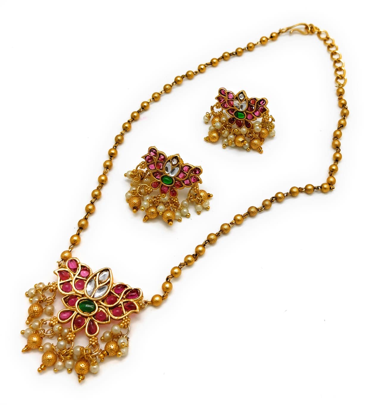 Adc fashions Antique Lotus Design Multi Stone Kids Chain With Earring For Kids For Women (Till 15 Years Old Kids) (B0BZZ97KVH) Amazon Price History, Amazon Price Tracker