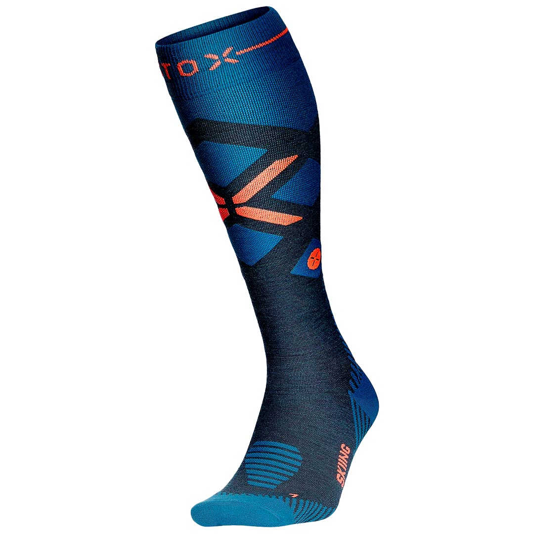 STOX Energy Socks Calcetines de esquí para hombre, calcetines de compresión de merino, Verde Azulado Rojo, XL | Calcetines térmicos de esquí y snowboard, clase 2, calcetines térmicos, calcetines de compresión, antiburbujas, sin costuras