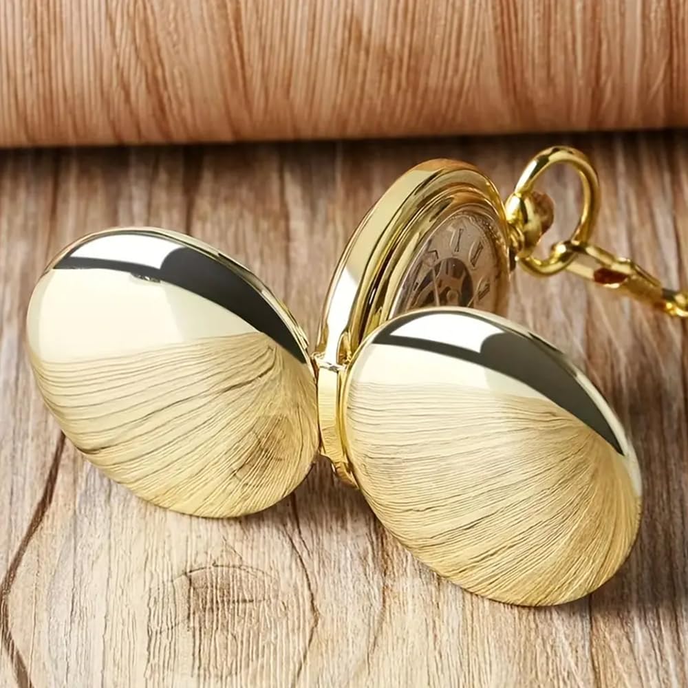 Reloj de Bolsillo mecánico clásico Doble Cara con Cuerda Manual y Superficie Lisa números Romanos ahuecados for Hombres Mujeres(Black)