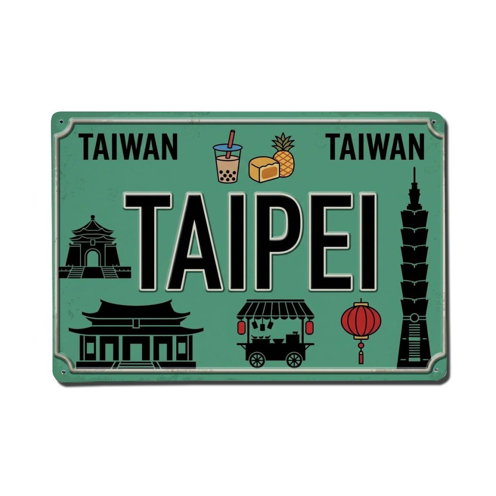 Xanthor Style Vintage Travel Taipei Taiwan Tower Night Metal Tin Sign