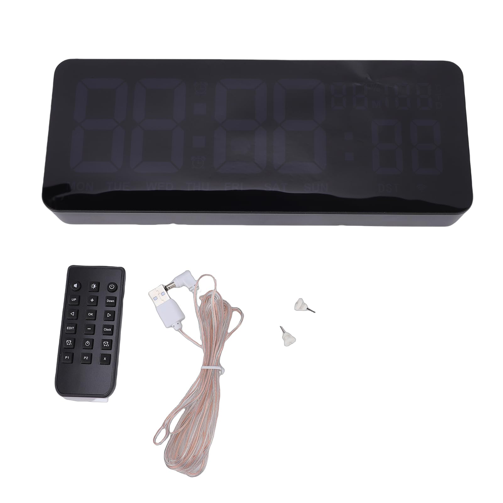 Sxhlseller Digitale Wanduhr mit WLAN-Zeitsynchronisierung, 6-stelligem Farbdisplay, Fernbedienung, Countdown und Stoppuhr, Datum, Woche, Temperatur und Luftfeuchtigkeit, Verwendung an der