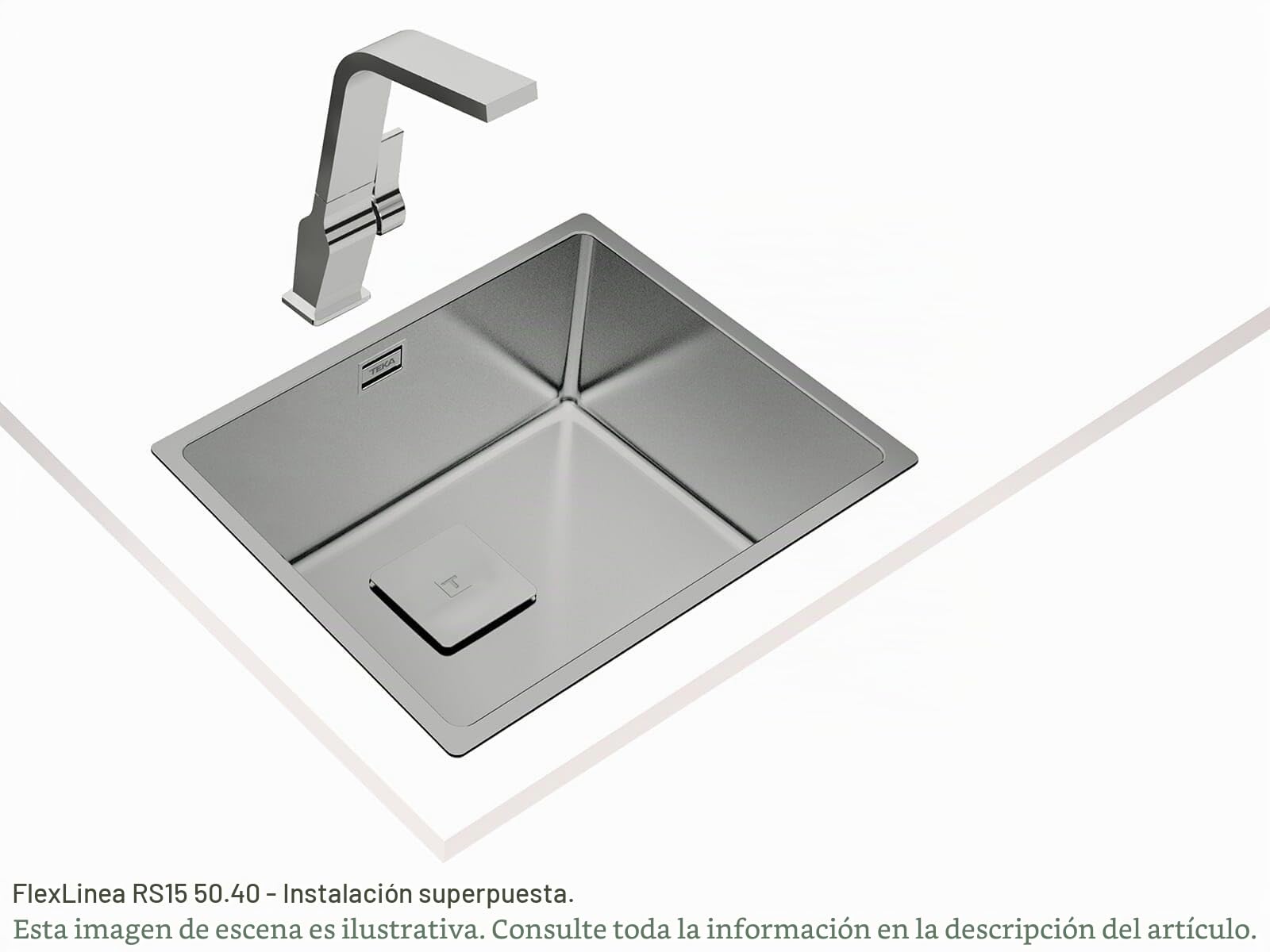TEKA Fregadero Cocina 50 cm 1 Seno FlexLinea Triple Posibilidad de Instalación, Acero Inoxidable para Mueble 60cm, SilentSmart, Duradero, Modelo RS15 50.40