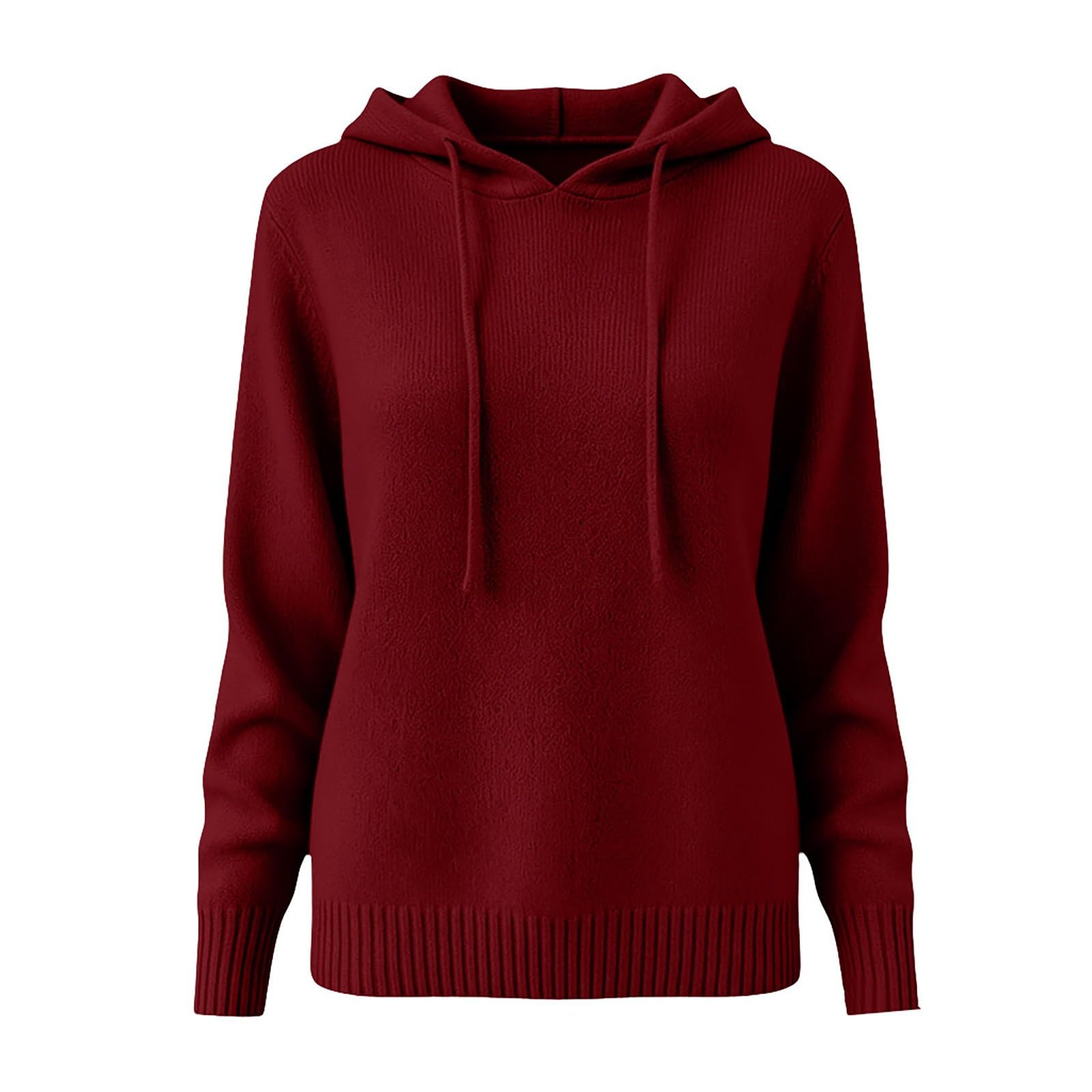 Felpa Donna Con Cappuccio Tinta Unita Lavorata A Maglia Manica Lunga | Sweatshirt Con Coulisse Slim Fit Aderente Pullover Top Vestibilità Comoda Maglione Morbida E Confortevole Per Tempo Libero