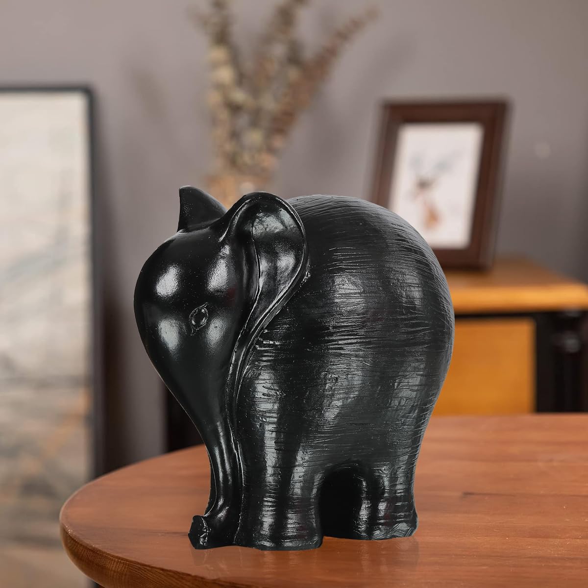 Modern Elephant Sculpture Office Desk Ornament/Bookshelf Decor/Living Room Centerpiece Minimalist Resin Home Decor (Black)