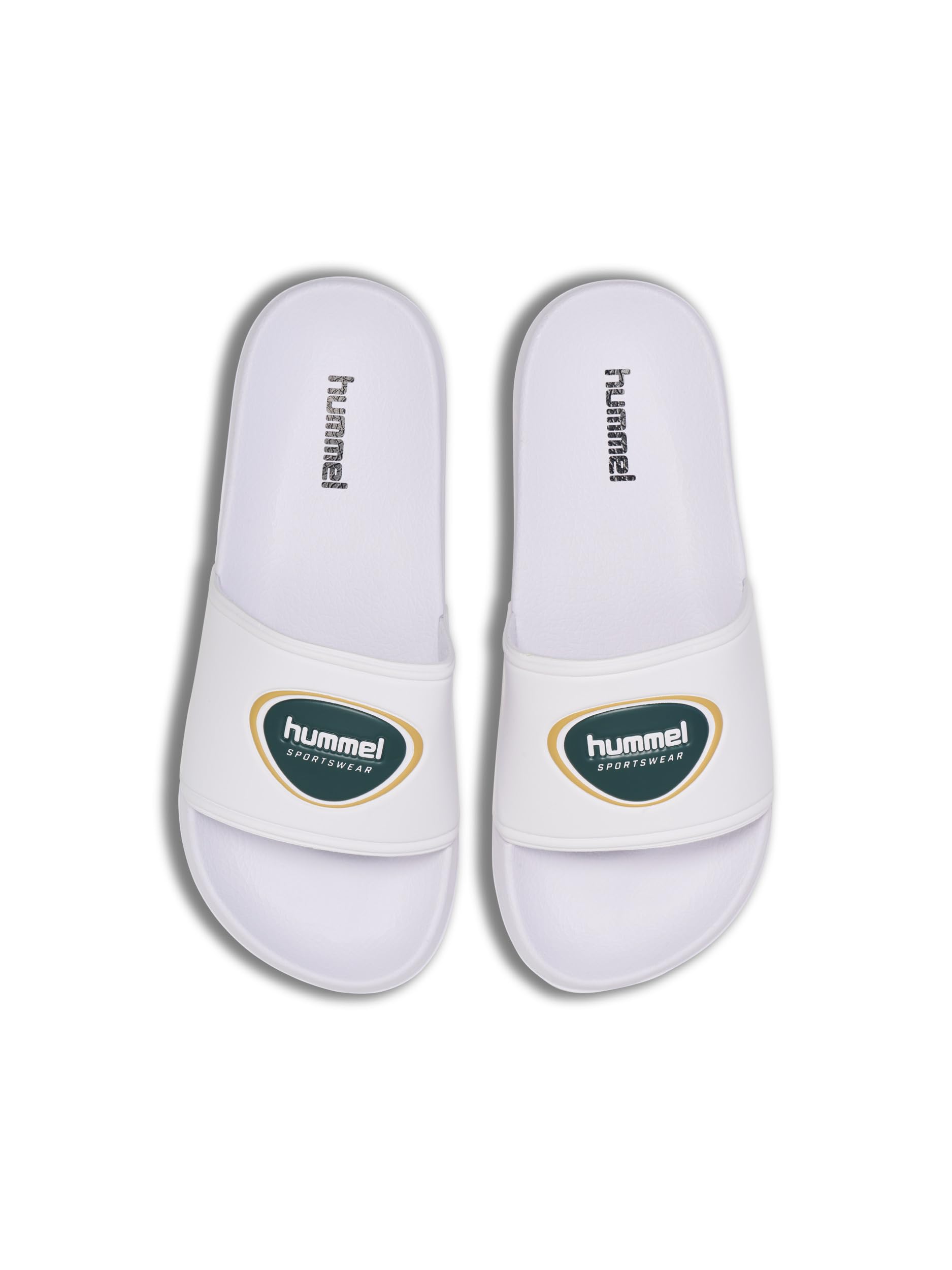 hummel Unisex Pool Slide BadgeSlide Sandal, White Green, 10.5 UK