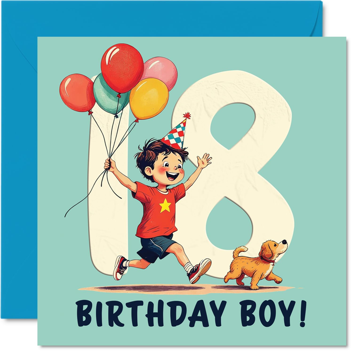 18th Birthday Cards for Men - Balloon Boy - Happy Birthday Card for 18 Year Old Man Nephew Cousin Colleague Uncle, 145mm Bday Greeting Cards