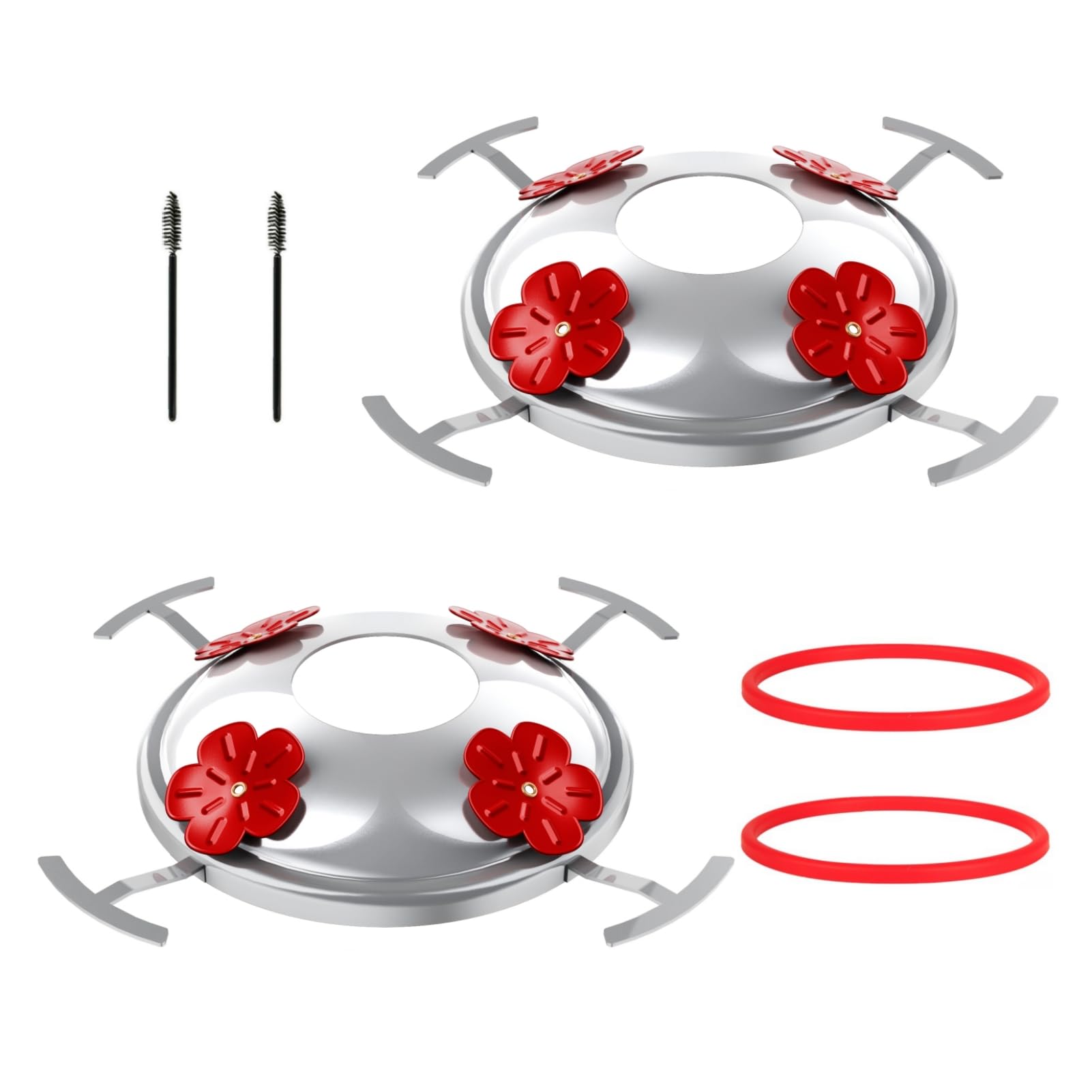 Photo 1 of 2 Pack Hummingbird Feeder Base Metal Top Covers Bottom Base Replacement Part with 2 Pcs Metal Cover Seal Rings and Brushes No Nectar Base Suitable for Blown Glass Hummingbird Feeder Base (2, Silver)