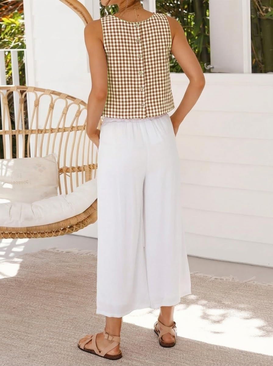IDEALSANXUN Womens Gingham Crop Tank Tops 2026 Spring Summer Sleeveless Vest Top - Image 4