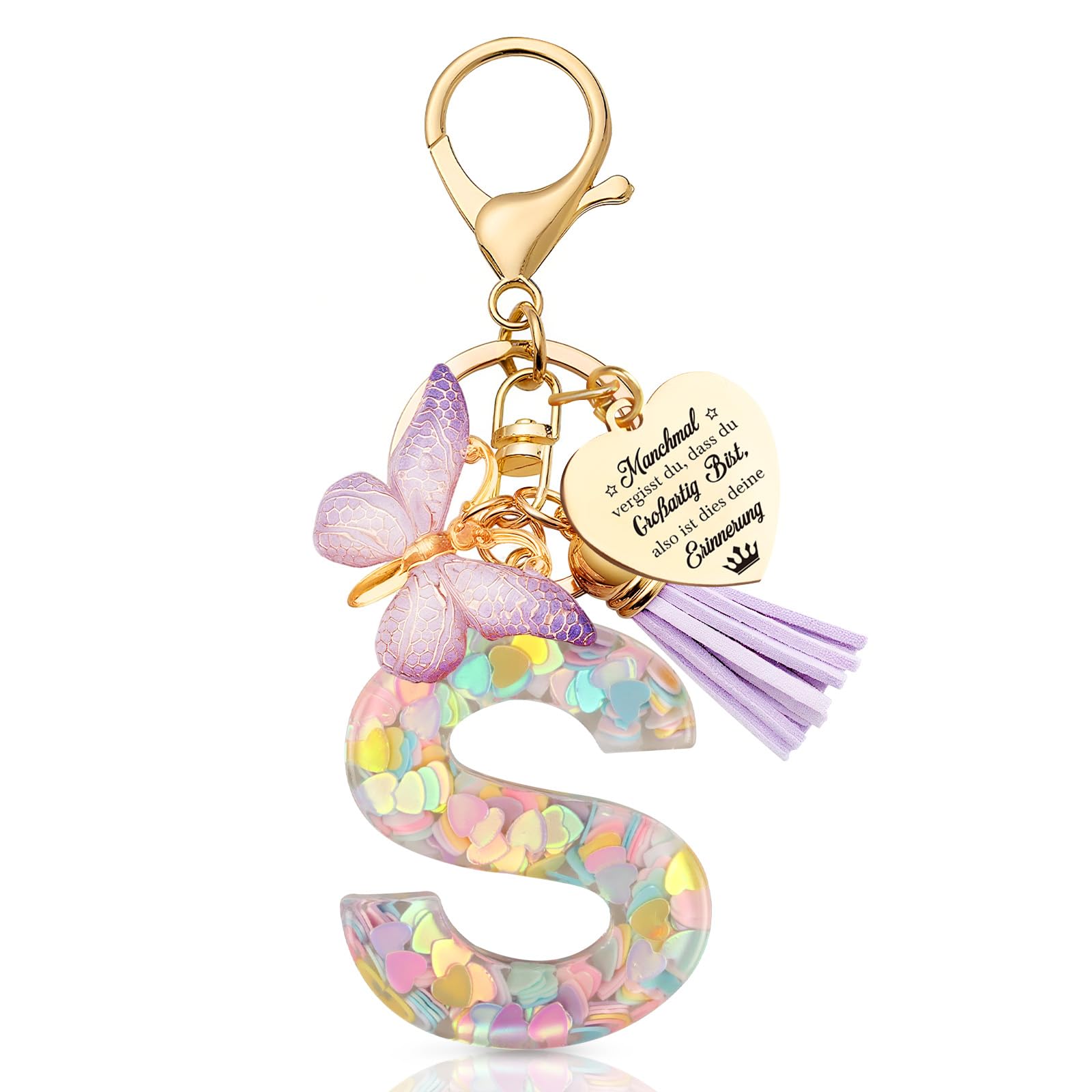 Anruzon Schlüsselanhänger Mädchen - Buchstabe Schlüssel - Anhänger Schmetterling Schlüsselanhänger - Weihnachten - Einschulung Geschenk - Keychain Geschenk für Kinder, Mädchen, Frauen