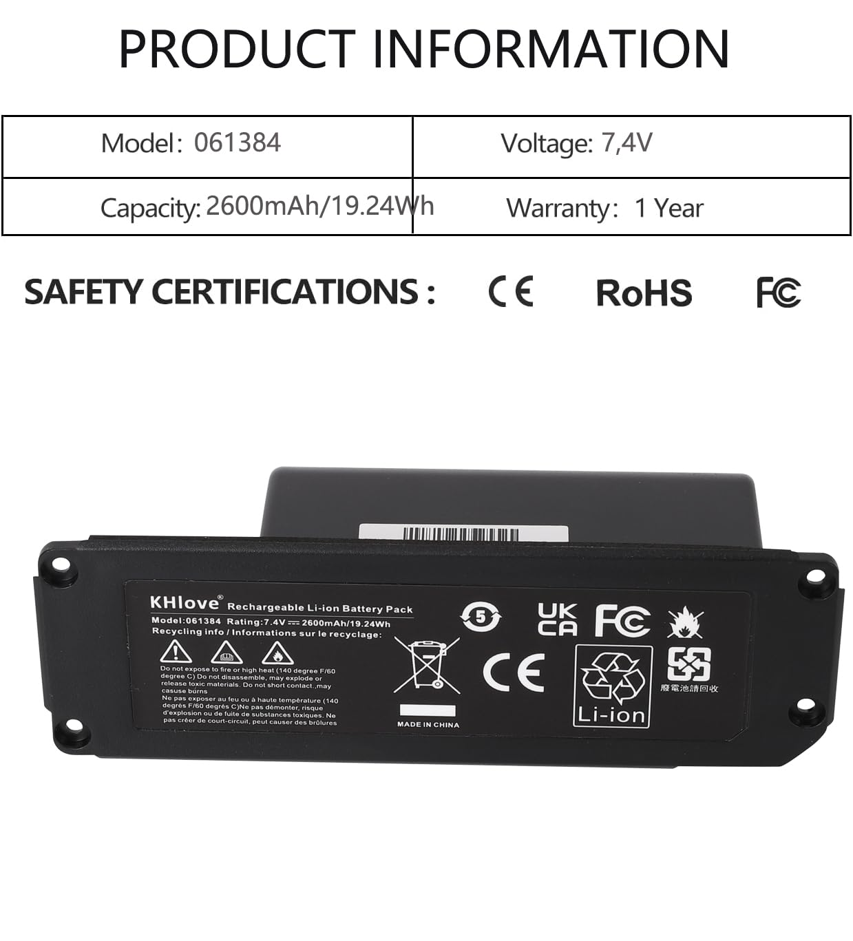 061384 Akku für Bose Soundlink Mini 1, SoundLink Mini one Bluetooth Wireless Speaker 061385 061386 063287 7,4V Li-ion 2600mAh / 19,24Wh (funktioniert Nicht mit Mini II, SoundLink I/II/III).