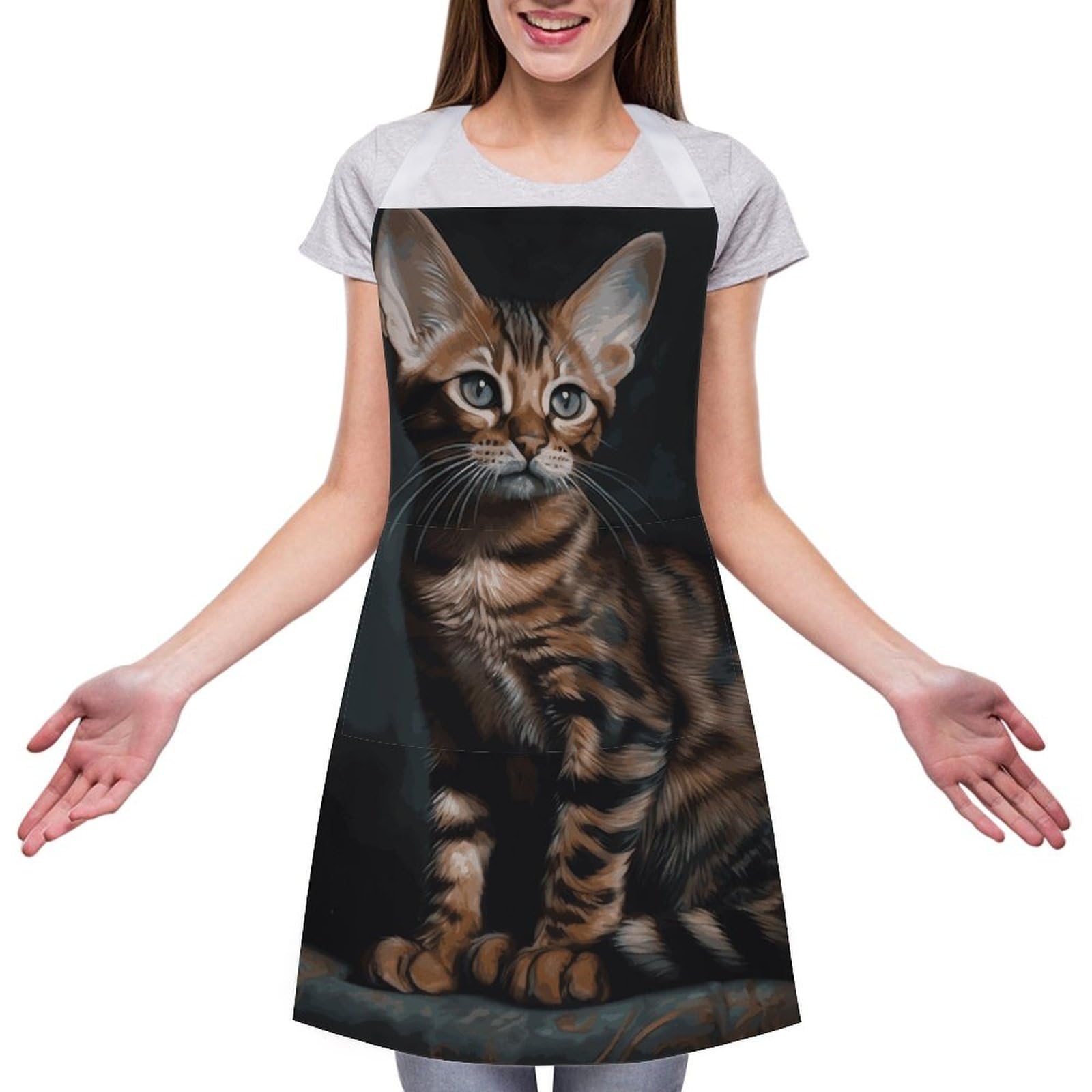 Djuetrui Unisex Bengal Cat Aprons For Women With Pockets Waterproof Apron Adjustable Bib Apron Chef Aprons For Men Kitchen Aprons For Cooking Painting Bbq Gardening, 70X80cm, 70X80cm