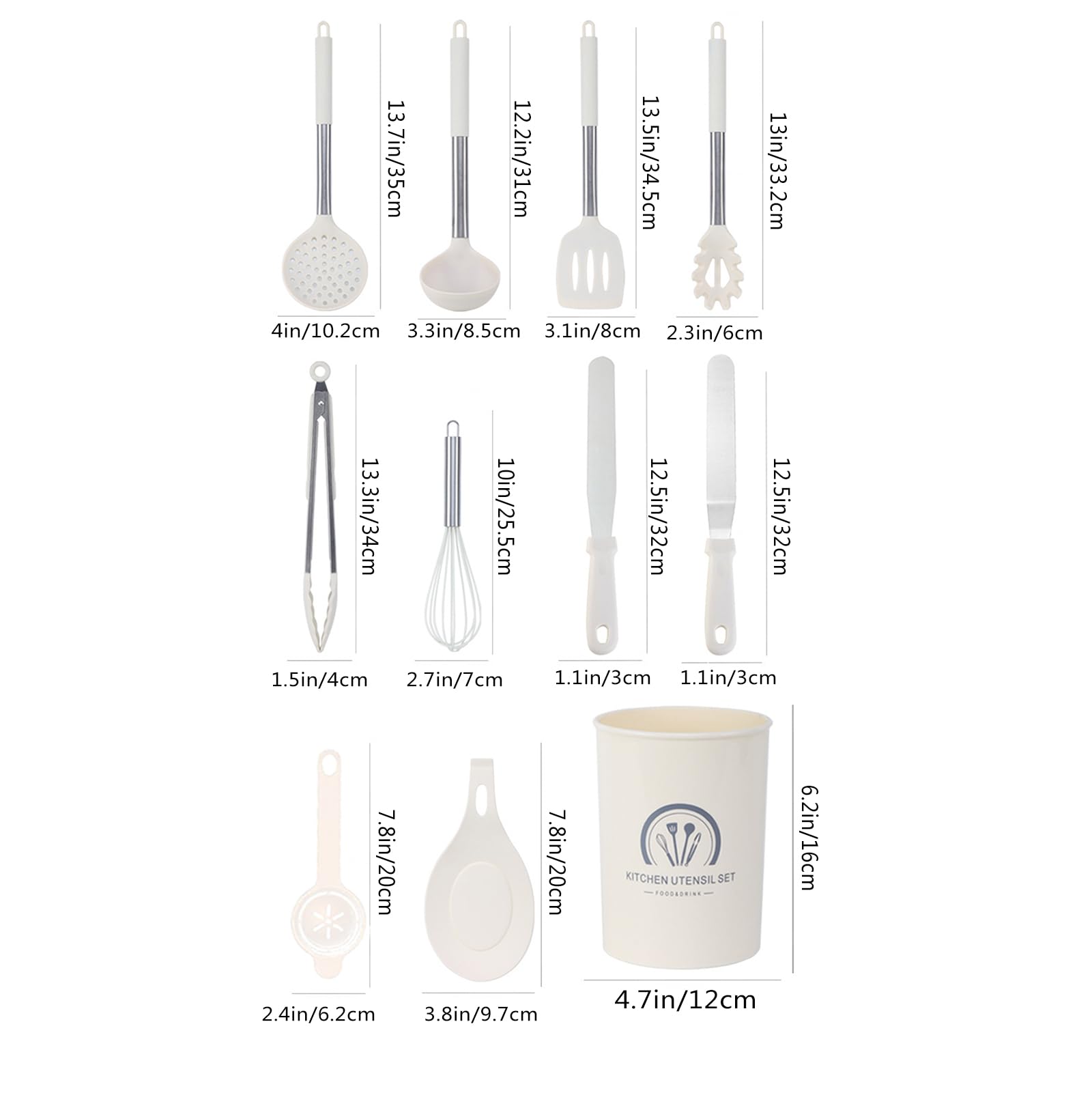 Küchenhelfer Set, Silikon Küchenutensilien Kochutensilien Set, Antihaft Hitzebeständiger Kochbesteck Set Mit Edelstahlgriff, Gesund & Langlebig, Spülmaschinengeeignet, 11 Stück,Khaki