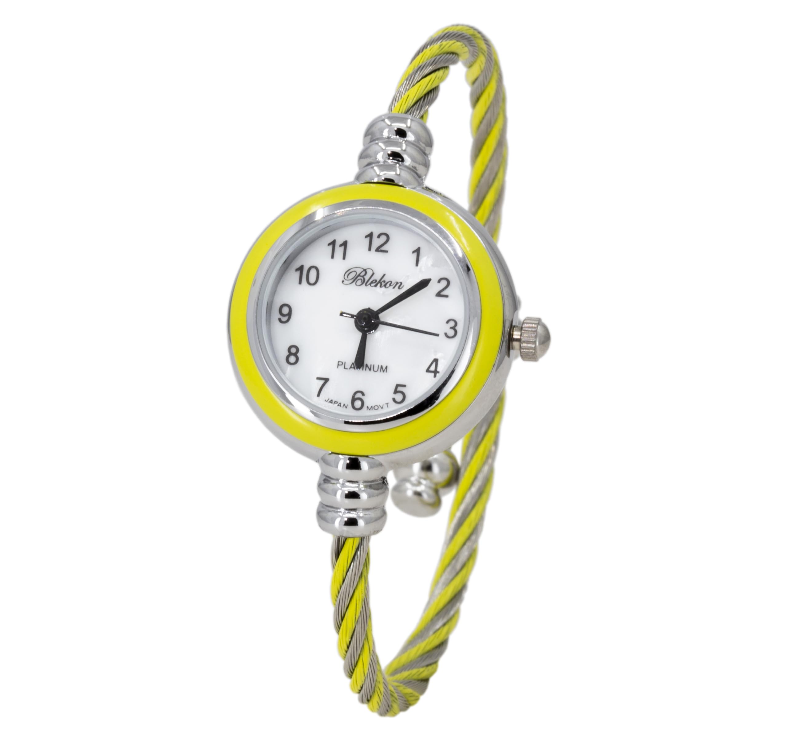 Blekon Collections Women's Cuff Watch - Round Analog Display Arabic Numbers 23mm Case Wire Bracelet Watch for Women Elegant Cable Cuff Bangle Wrist Watch