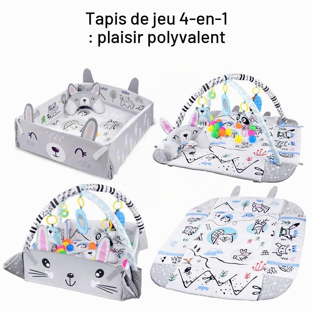 Tapis d'Éveil Bébé avec Arche Évolutif 20 Balles 5 Jouets Multifonction