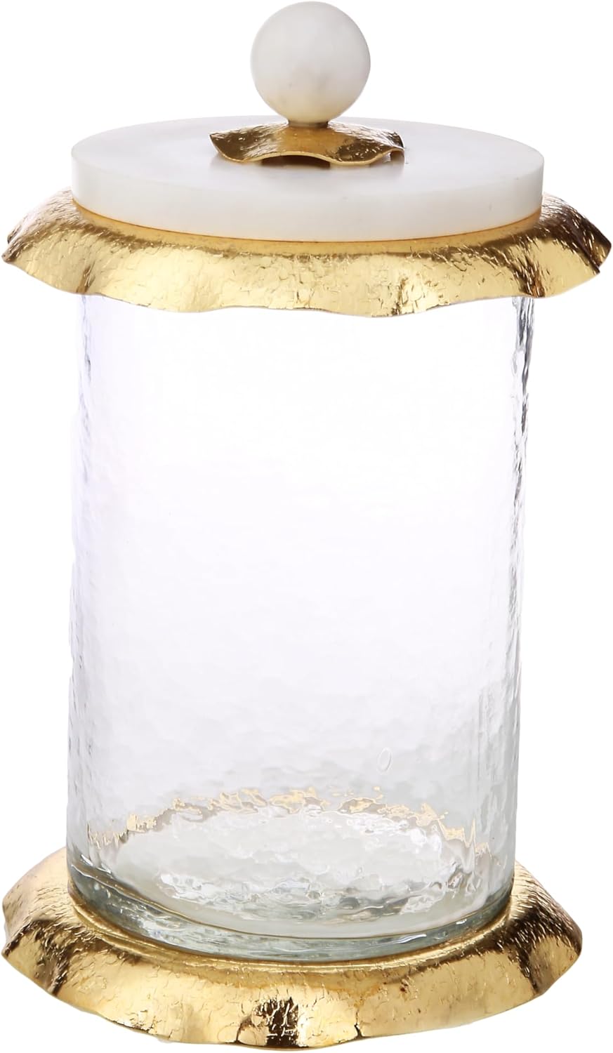 Glass Canister with Marble Lid and Gold Ruffle Design (3 sizes) (Large)