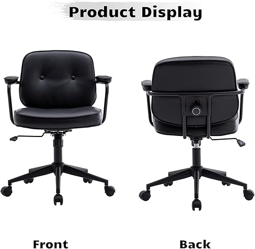 Miniatura 8 de HEAH-YO Silla de escritorio de piel sintética para oficina en casa, silla de escritorio de computadora ajustable en altura con ruedas y brazos,