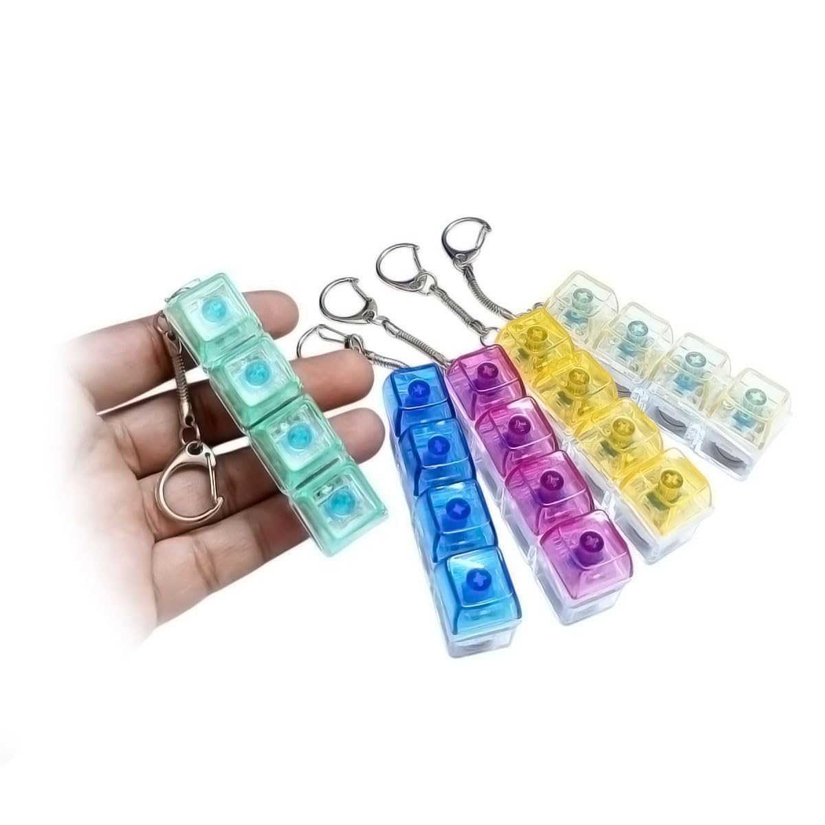 ZUDELLA Mechanical Keyboard Switch Keychain, Blue Switches, Transparent Keycaps, Tactile Clicky Fidget Toy, 4 Keys, for All Ages 3