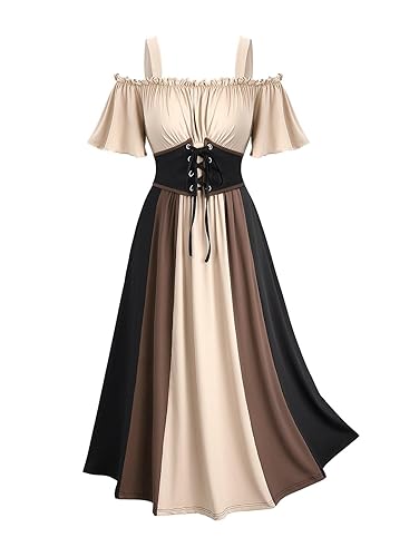 ROSE GAL Rosegal Women Plus Size Medieval Renaissance Costume Dress - Khaki_1 - 4X