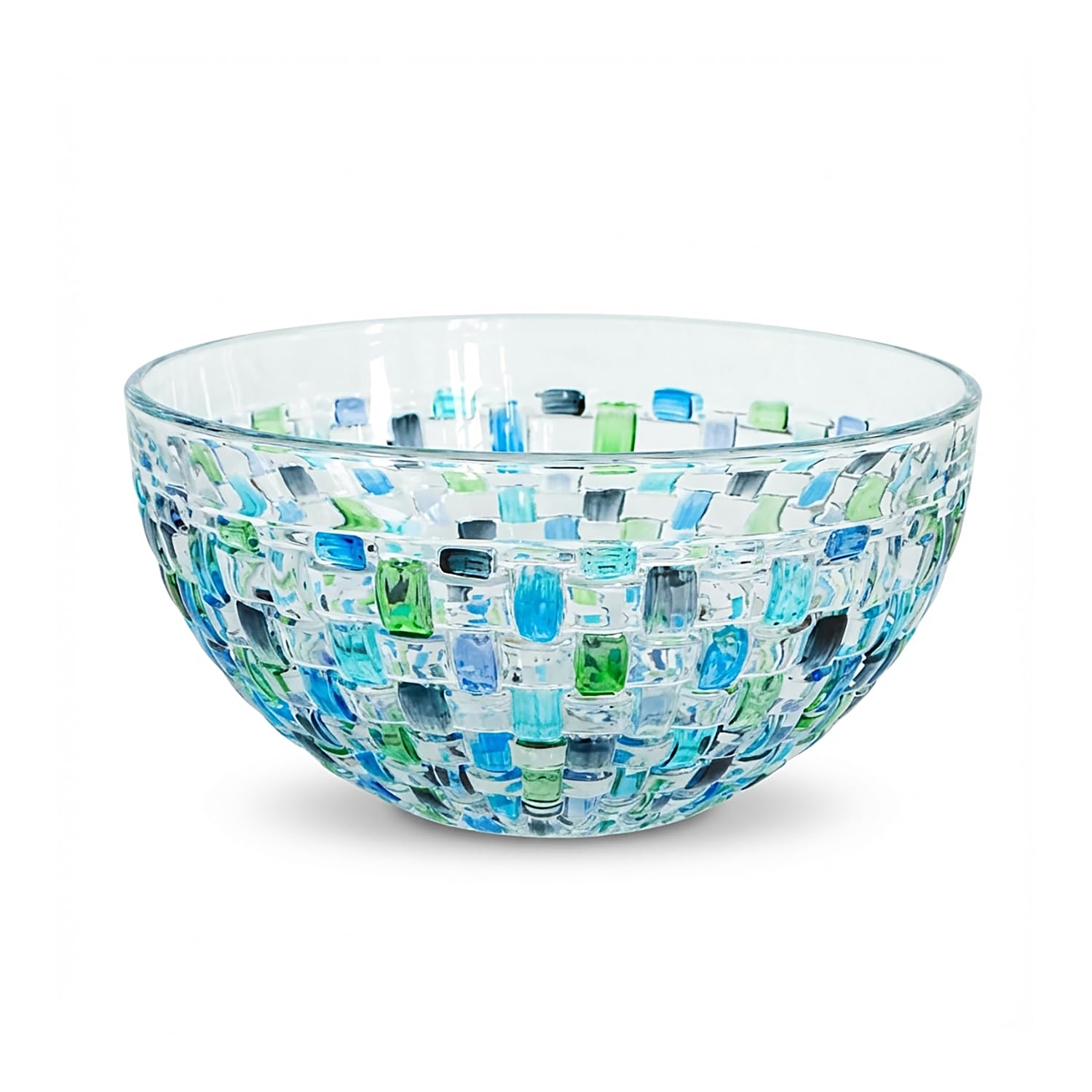 Insalatiera in vetro di cristallo blu dipinta a mano, diametro 17,5 cm. Ciotola decorativa in vetro per mescolare per casa, ufficio, decorazione per matrimoni, frutta, snack, dessert