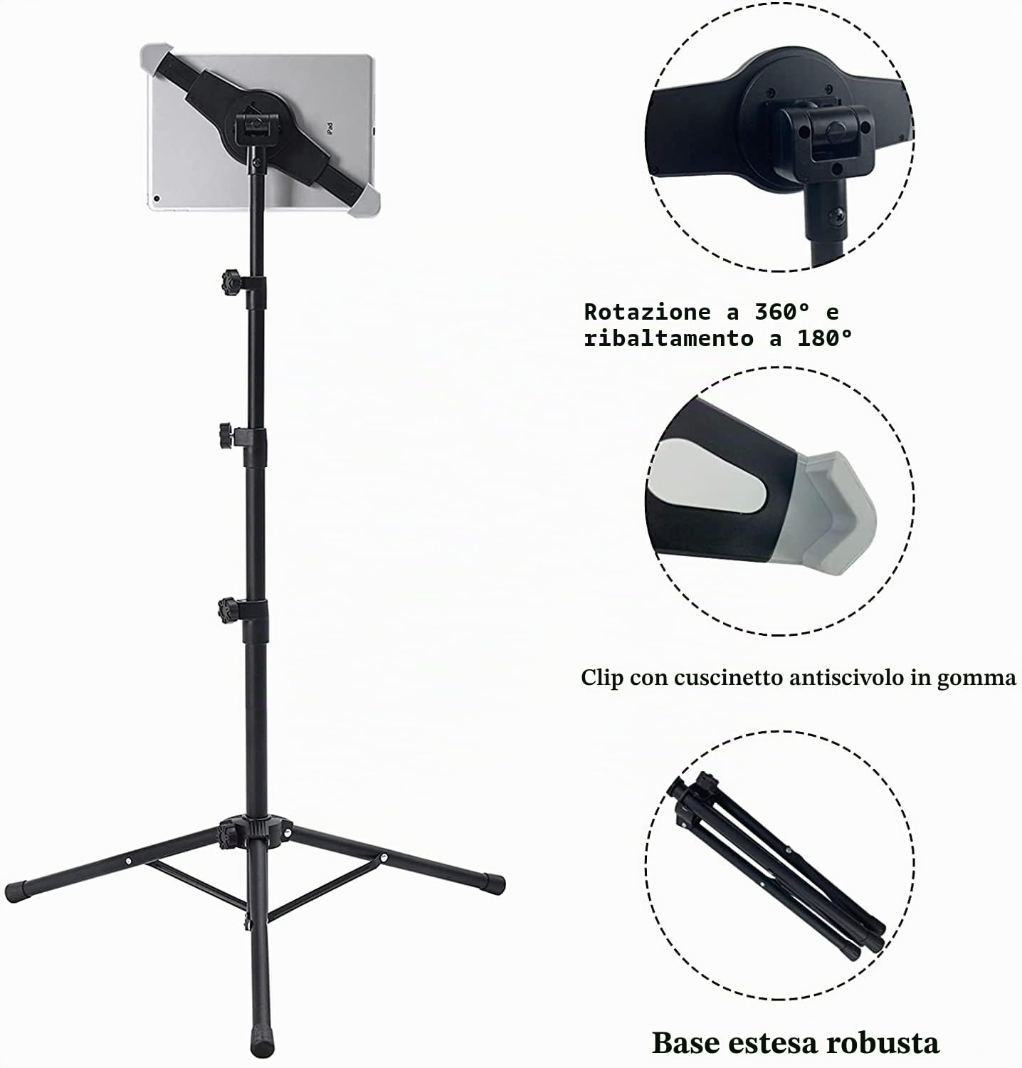 Supporto per treppiede per Tablet regolabile in altezza per iPad Air 2/3/4 iPad 9.7 iPad Pro 10.5 iPad Pro 12.9 tablet 9.7-14.5 pollici