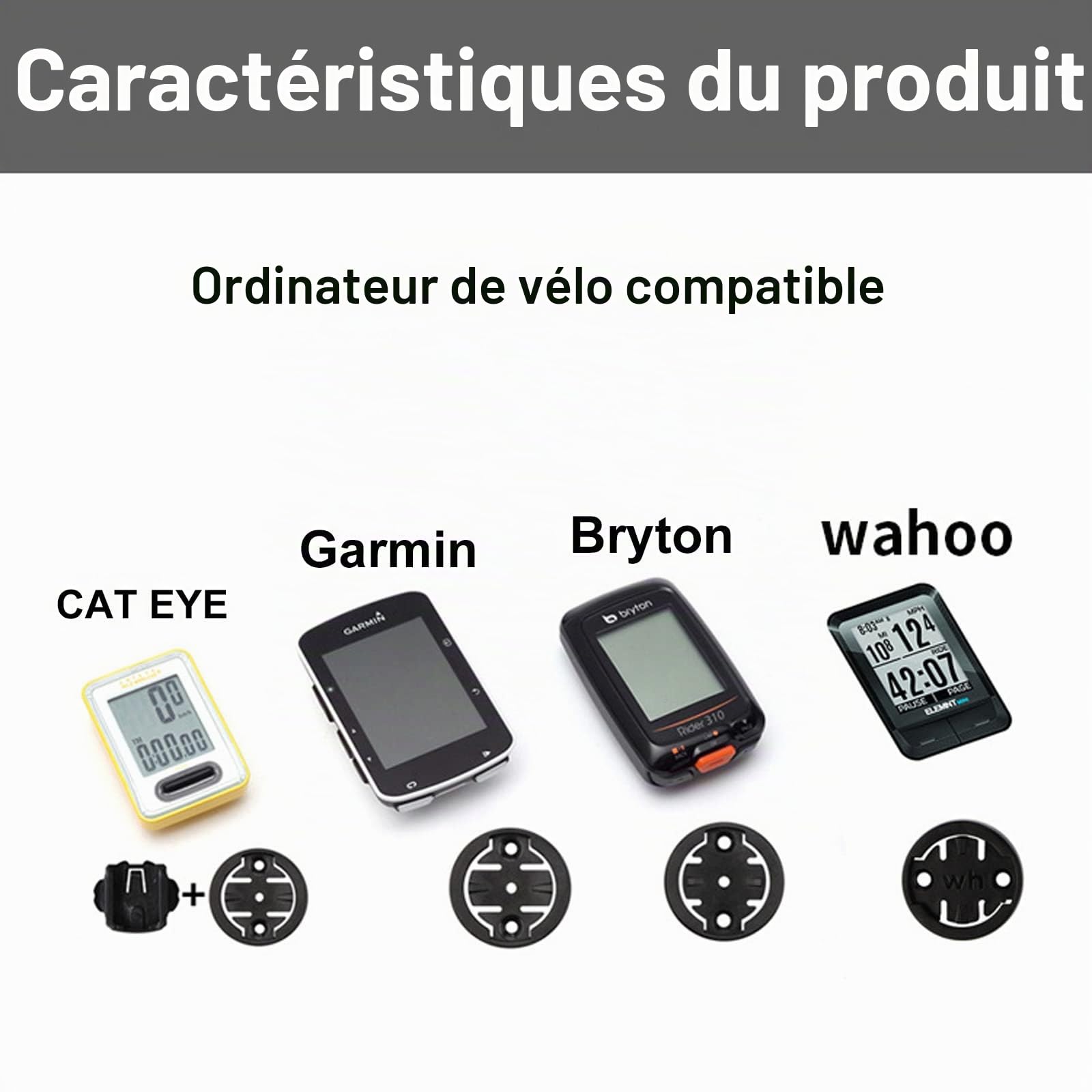 Support Intégré pour Ordinateur Vélo Course, Alliage Aluminium, Support pour Guidon Compatible avec Garmin Edge, Wahoo Elemnt, Bryton, Cateye, caméra GoPro et Lampe
