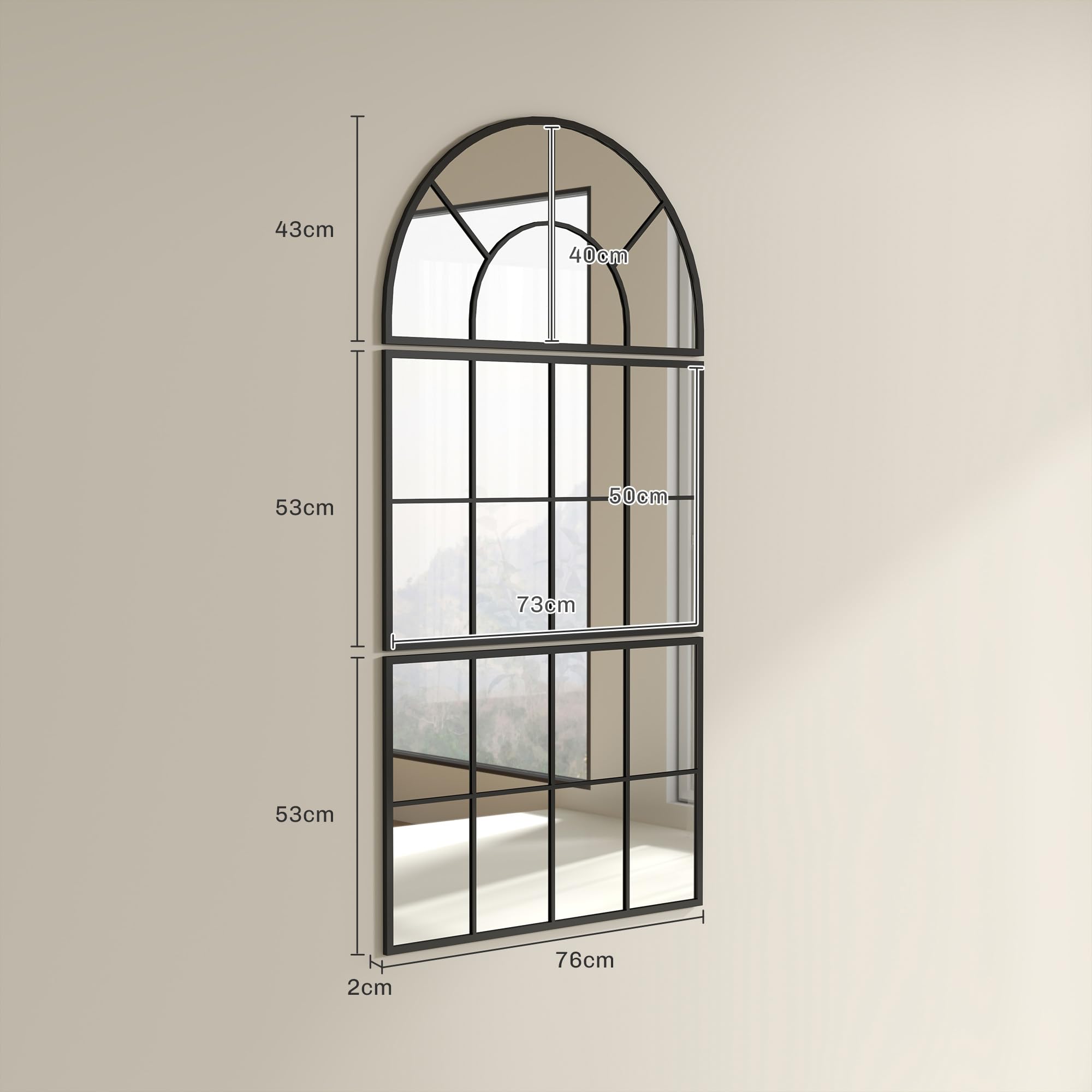 HOMCOM Miroir Mural Arqué Ensemble de 3 Pièces 76 x 150 cm Noir