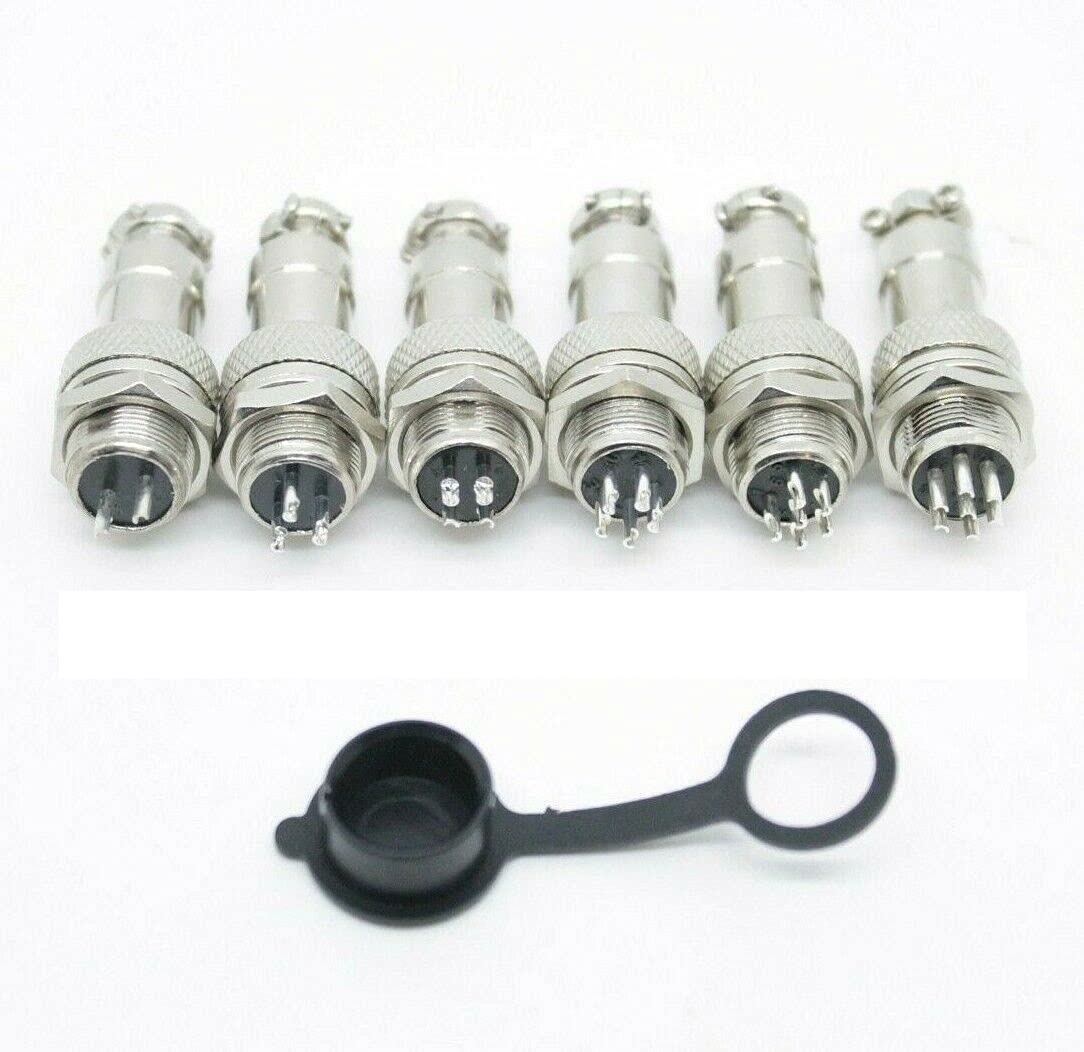 GX12 Aviation Plug + Socket Cable Connector - 2 3 4 5 6 7 Pin M12 Male/Female (6 Pin Plug/Socket + Cap)