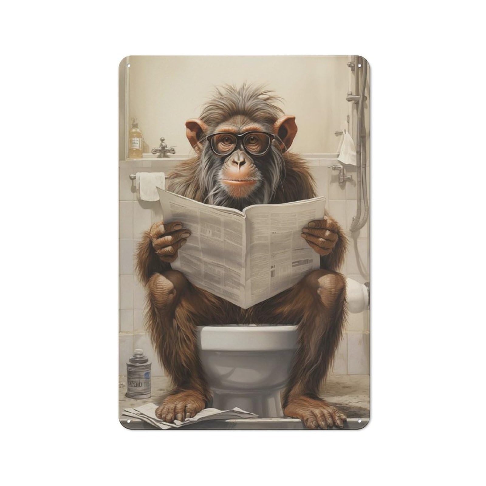 Junmoney Monkey On Toilet Tin Wall Plaque 30X20cm With For Home Bar Wall, For Kitchen And Home Bar Decor, For Home Office And Studio Walls