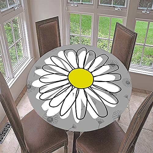 Morbuy Fitted Round Tablecloth for Circular Table, 3D Daisy Round Table Cloths Waterproof Wipeable Stain Resistant Table Cover for Kitchen Garden Party (Grey,Diameter 90cm)
