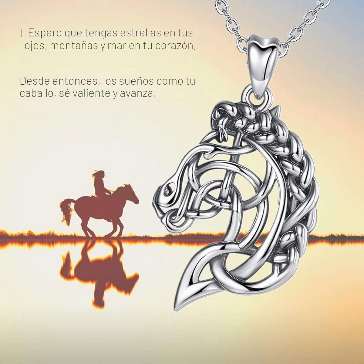 CELESTIA Collar Caballo Mujer Plata de Ley 925 Colgantes con Cadena Acero Inoxidable 50 CM, Joyas Animales, Regalos para Amantes Caballos