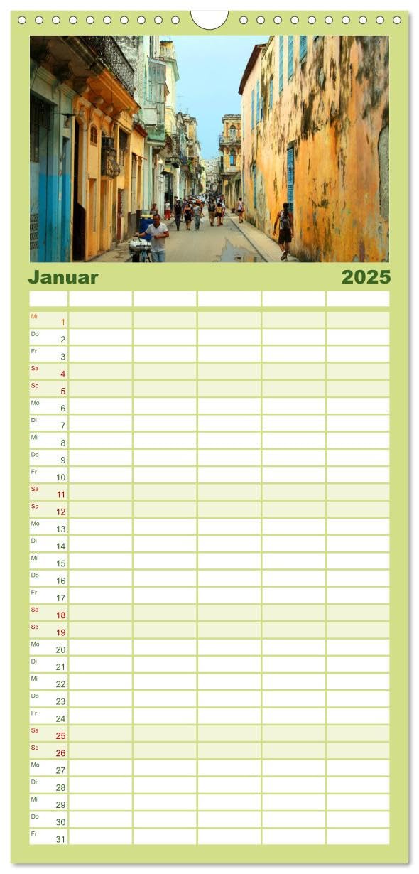 Familienplaner 2025 - Kuba • Impressionen mit 5 Spalten (Wandkalender, 21 cm x 45 cm), CALVENDO: Das sonnige Land der Strände, Oldtimer und Zigarren (CALVENDO Orte)