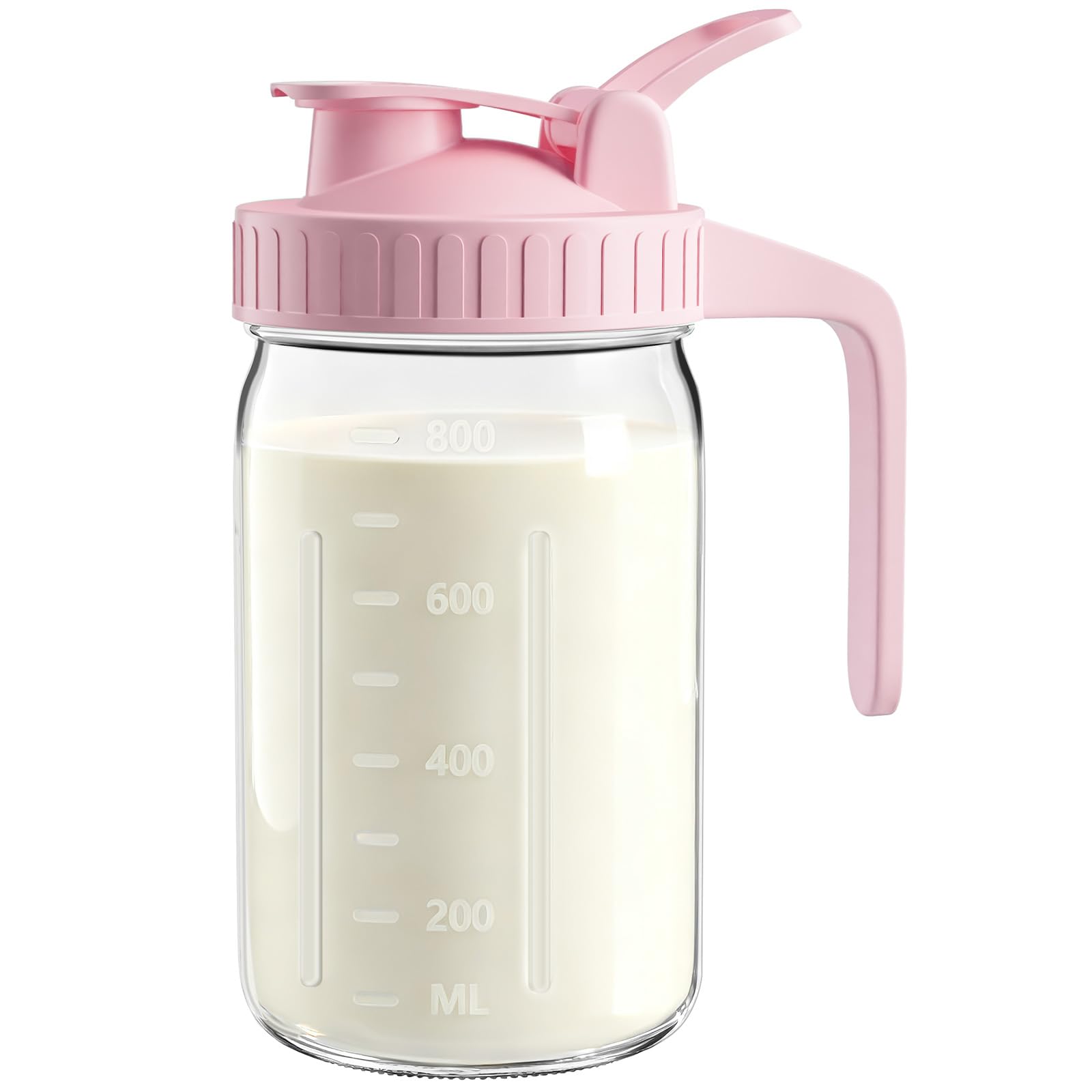 32oz Mason Jar Pitcher, Glass Breast Milk Pitcher with Lid Pink 32 Ounces 1