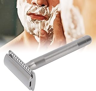 Navalhas masculinas para barbear, navalha manual, navalha de barbear, navalhas de segurança para homens navalha de segurança de borda dupla masculina salão de beleza portátil liga de zinco (silver)
