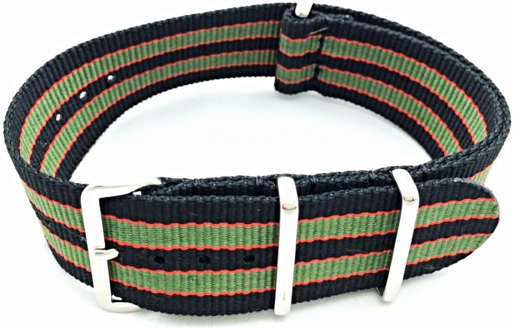 NewLife 24mm Black/Red/Green, Military Style, Nylon Fabric Watchband | Vintage, Heavy Duty Replacement Watchstrap that brings to Any Watch for Men and Women - Black/Red/Green