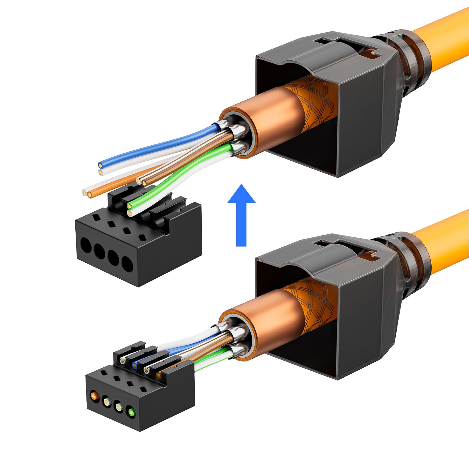 iwillink Conector RJ45, conector de red CAT7, conector LAN, cable de instalación Ethernet, 10 Gbps, sin herramientas, abrazadera de corte LSA premium para cable de red CAT6 CAT6a CAT7 con soporte PoE
