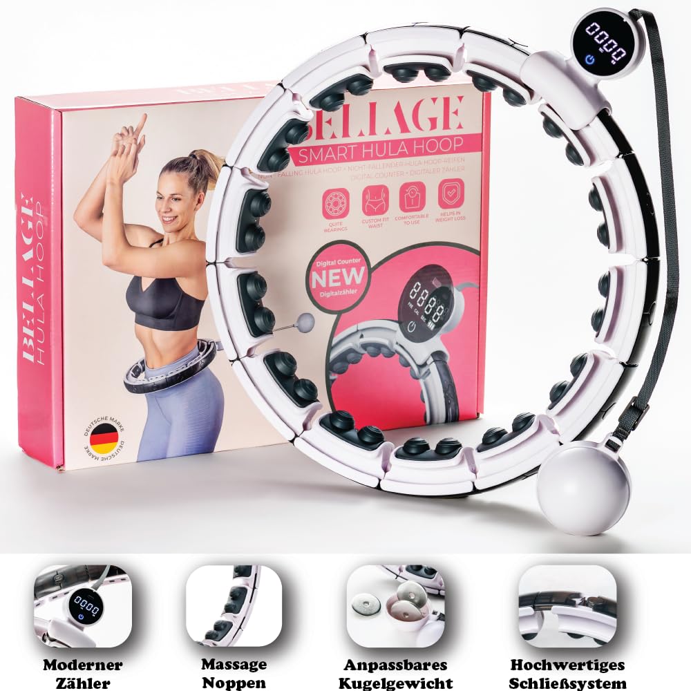 Hula Hoop Smart Hula Hoop,Pneu Smart Hula Hoop avec balle poids,Pneus de fitness pour perdre du poids,Anneau Smart Hula Hoop avec tracker fitness et circonférence jusqu'à 112 cm