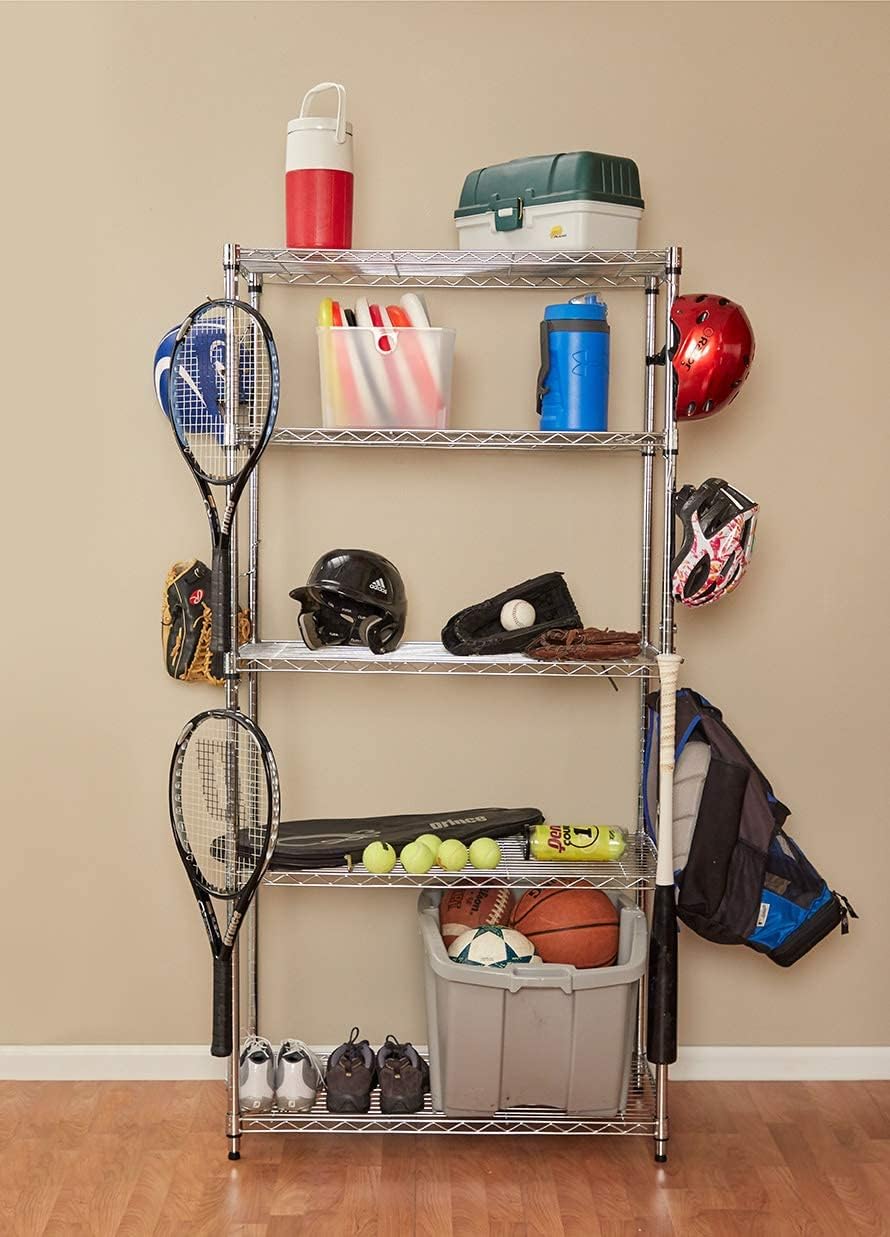 Shelf Pole Hooks 5-Pack | Chrome Variety Pack | Best Solution for Garage Shelving Storage Organization | Use with Metal or Wire Shelves and Racks | Heavy Duty, Easy Installation