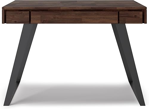 Miniatura 5 de SIMPLIHOME Lowry - Escritorio pequeño de madera de acacia maciza de 44 pulgadas de ancho y metal en marrón carbón envejecido, mesa industrial