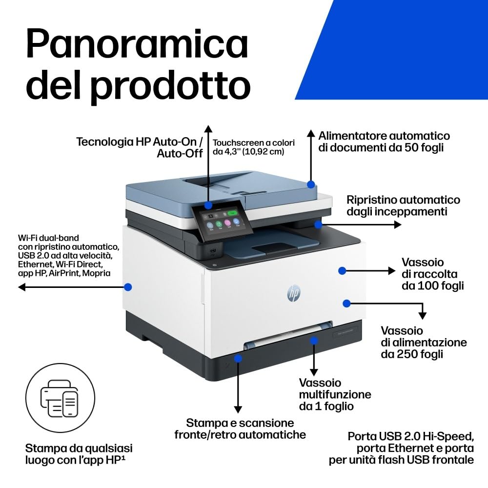 HP Color LaserJet Pro 3302fdw Stampante Multifunzione A4, Stampa Fronte e Retro Automatico, 25 ppm, USB, Wi-Fi, Ethernet, Fax, Copia, Scansiona, ADF 50 Fogli